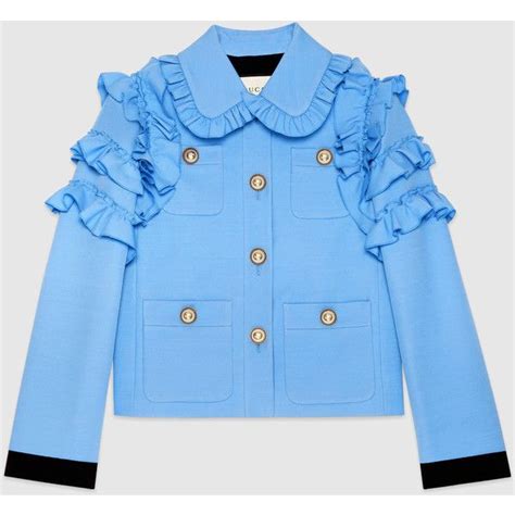 gucci ruffle flounce coat pink|gucci blue jacket.